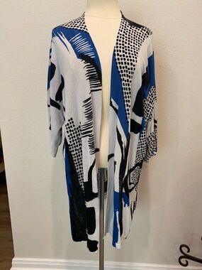 Chico's Blue Black White Open Cardigan with Abstract Pattern XL